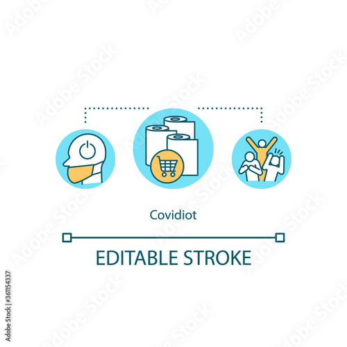 Covidiot concept icon. Ignoring warnings regarding public health idea thin line illustration. Mass hysteria during pandemic. Vector isolated outline RGB color drawing. Editable stroke photo