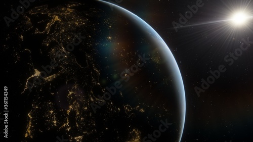 Universe filled with stars. Cosmic landscape, beautiful science fiction wallpaper with endless deep space. 3D render