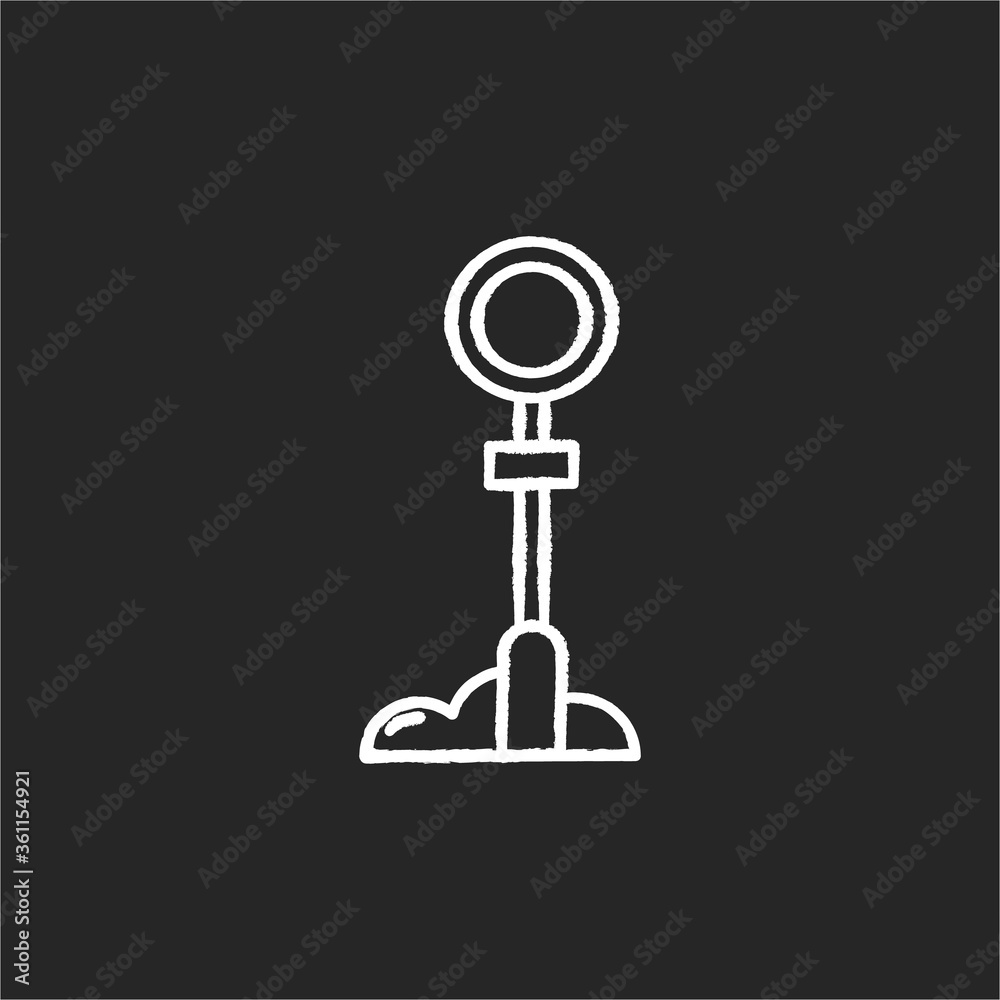 Sign post chalk white icon on black background. Traffic sign for urban infrastructure. Bus stop blank sign. Regulate public transit on street. Isolated vector chalkboard illustration Sign post chalk white icon on black background. Traffic sign for urban infrastructure. Bus stop blank sign. Regulate public transit on street. Isolated vector chalkboard illustration