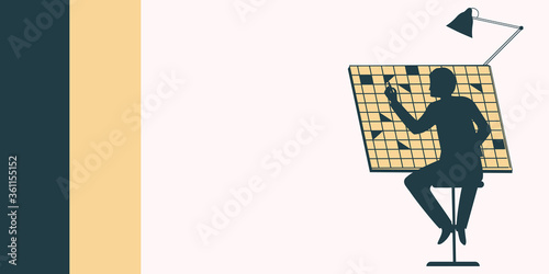 Designer works out on an easel - vector. Banner. DIY home repair. Work from home