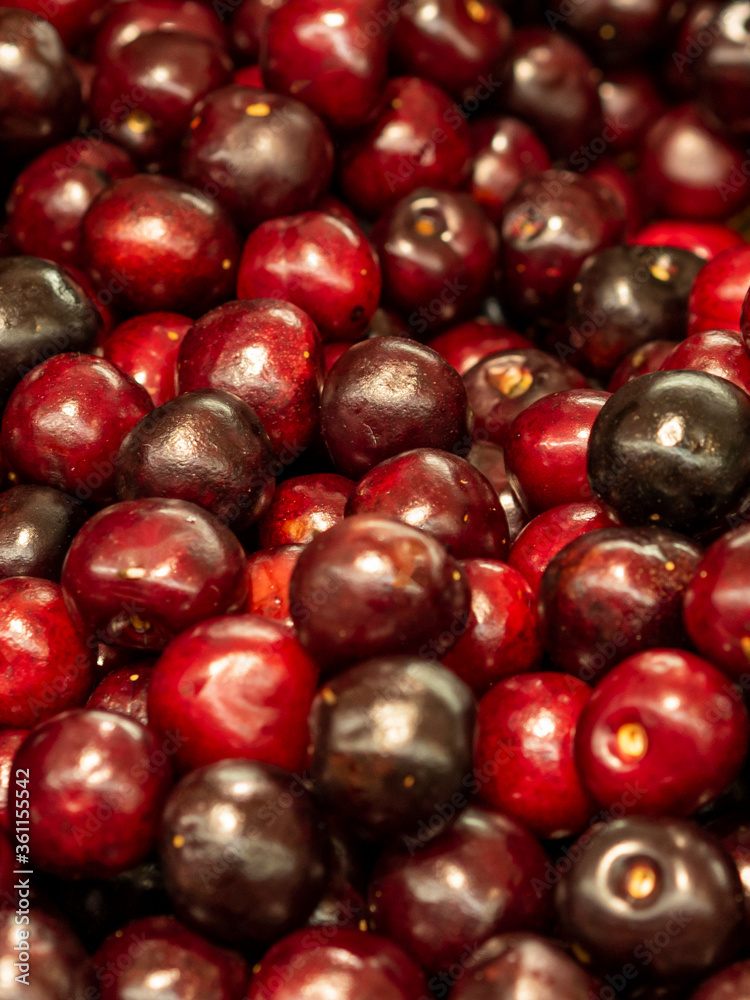 Tasty cherries prepared in the box to be sold. Red fruit. Tasty cherries prepared in the box to be sold. Red fruit.