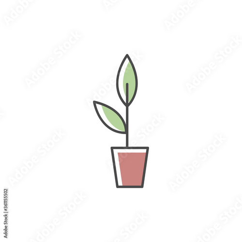 Potted plant RGB color icon. Growing sprout. Foliage for office. Gardening at home. Decoration for house interior. Cultivate branch with leaves in pot. Isolated vector illustration