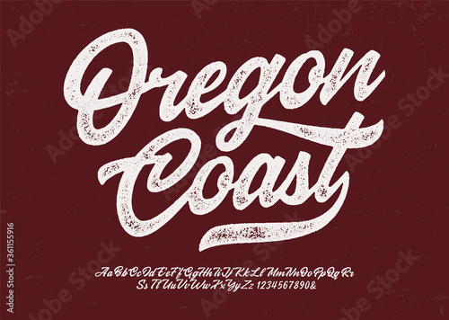 "Oregon Coast". Original Brush Script Font. Retro Typeface. Vector Illustration.