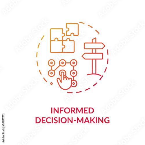 Informed decision making red gradient concept icon. Plan strategy for opportunity. Problem solution. Data analysis idea thin line illustration. Vector isolated outline RGB color drawing