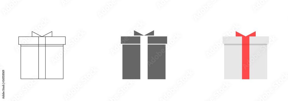 Gift box with ribbon line icons, outline vector sign, linear style pictogram isolated on white
