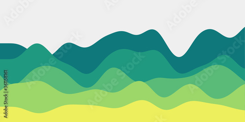 Abstract blue green yellow hills background. Colorful waves amazing vector illustration. © Eugene Ga