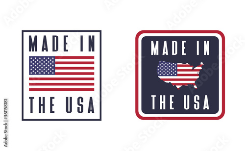 Made in the USA badge collection. American proud badge. United States of America flag color symbol.