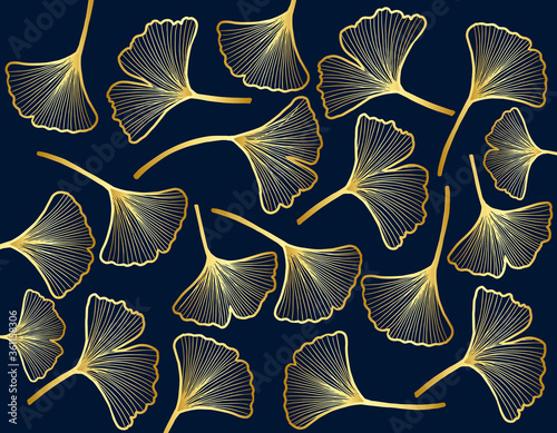 Tropical flower and  leaf Wallpaper, Luxury nature leaves pattern design, Golden flower and leaf line arts, print, cover, Vector illustration.