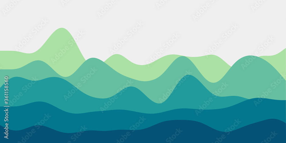 Abstract yellow blue hills background. Colorful waves authentic vector illustration.