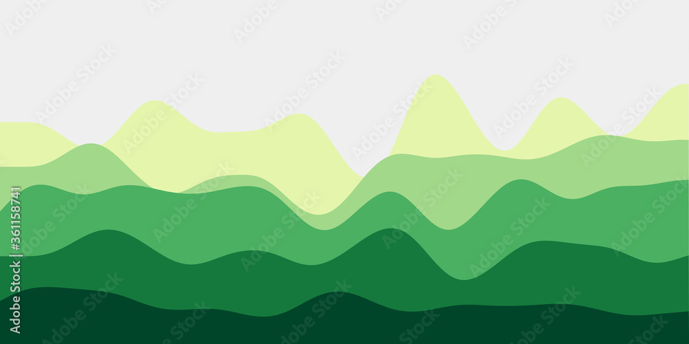 Abstract yellow green hills background. Colorful waves vibrant vector illustration.