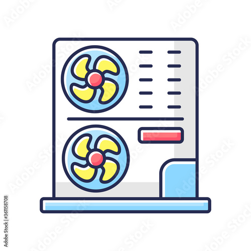 Residential AC RGB color icon. Central interior environment conditioning, climate control. Professional home refrigeration system Isolated vector illustration