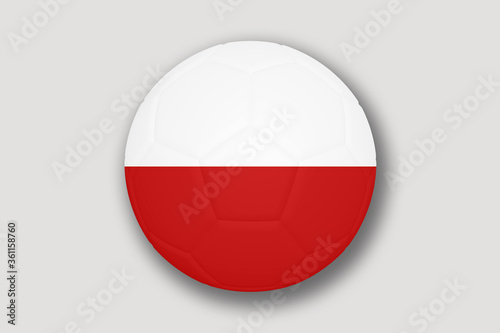 Poland state flag on a soccer ball. 3d illustration isolated on white