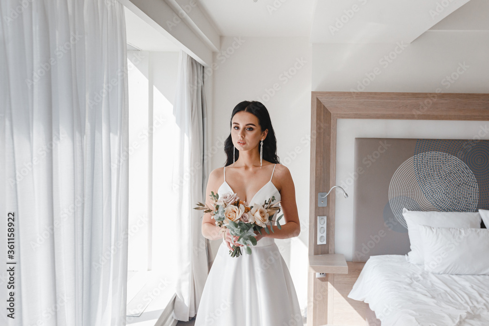 Wedding preparation, morning of the bride, bride's fees, veil, dress, boudoir, bridal bouquet Wedding preparation, morning of the bride, bride's fees, veil, dress, boudoir, bridal bouquet