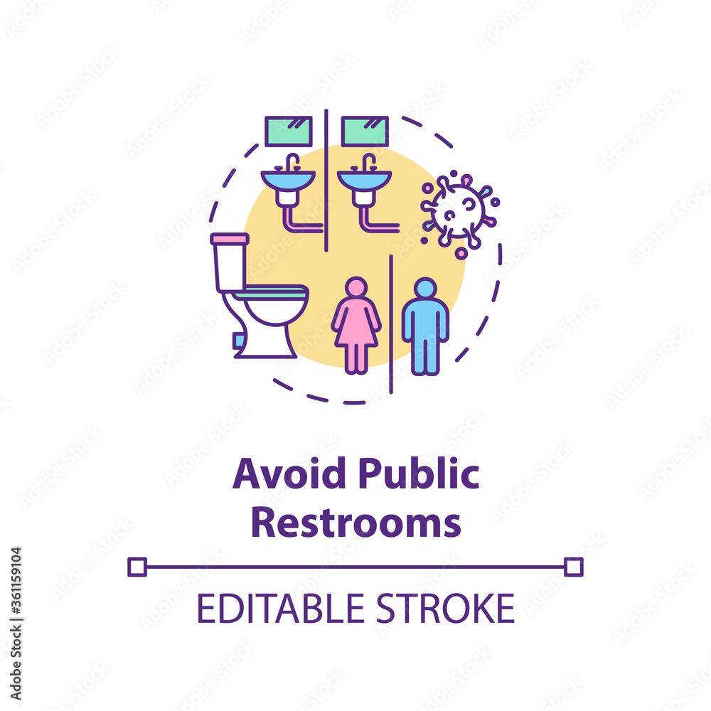 Avoid public restrooms concept icon. Beach safety idea thin line illustration. Method of transmission viruses. Hand washing in public places. Vector isolated outline RGB color drawing. Editable stroke