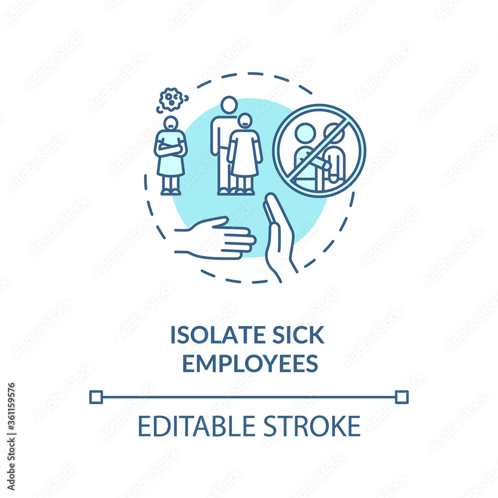 Isolation sick worker concept icon. Workplace safety guidelines idea thin line illustration. Protect yourself from coronavirus in office. Vector isolated outline RGB color drawing. Editable stroke Isolation sick worker concept icon. Workplace safety guidelines idea thin line illustration. Protect yourself from coronavirus in office. Vector isolated outline RGB color drawing. Editable stroke