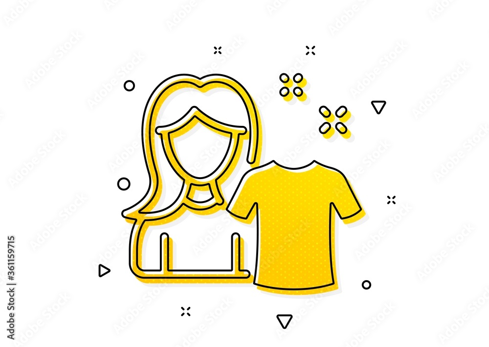 Laundry tshirt sign. Clean shirt icon. Clothing cleaner symbol. Yellow circles pattern. Classic clean shirt icon. Geometric elements. Vector