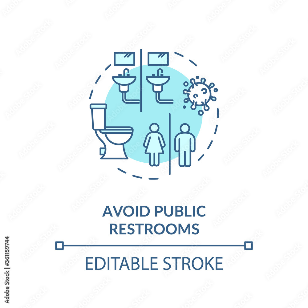 Avoid public toilets concept icon. Beach safety idea thin line illustration. Method of transmission. Prevent spread covid in public places. Vector isolated outline RGB color drawing. Editable stroke