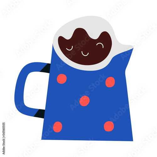 Coffee or tea pot, ceramic crockery for serving tea, hand drawn vector illustration, isolated colored icon