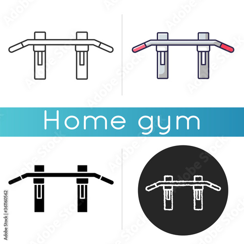 Pull up bar icon. Linear black and RGB color styles. Upper body workout, bodybuilding exercise. Home gym equipment, sport gear. Horizontal crossbar for pull ups isolated vector illustrations