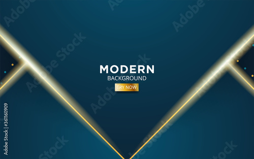 luxury premium dark blue abstract overlay layers background banner. Realistic light effect on textured blue dots background.with gold line.digital template,vector illustration.