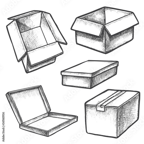 Set of box sketches or cargo containers. Package