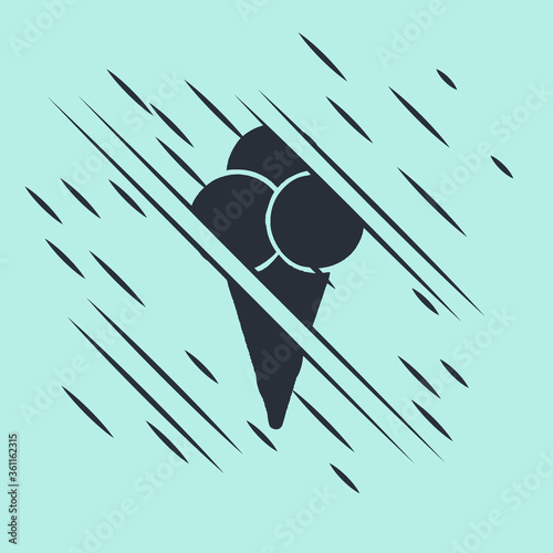 Black Ice cream in waffle cone icon isolated on green background. Sweet symbol. Glitch style. Vector Illustration.