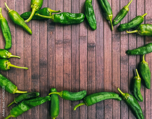 Padrón peppers background with free space for text