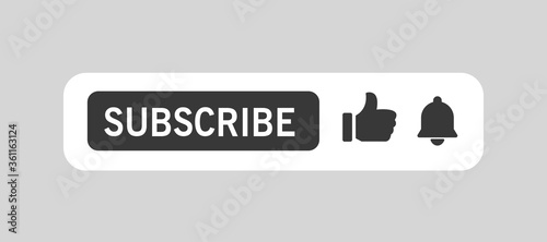 Subscribe icon shape sign. Grey button subscribe to channel, blog. Social media logo symbol. Vector illustration image. Isolated on white background.