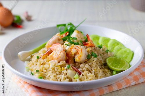 Fried rice with prawns ,famous thai street food