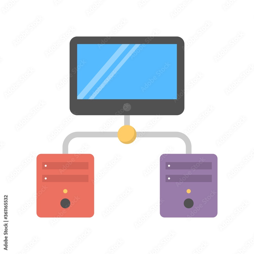 Computer server icon illustration in flat design style. PC connected to database symbol. Computer server icon illustration in flat design style. PC connected to database symbol.