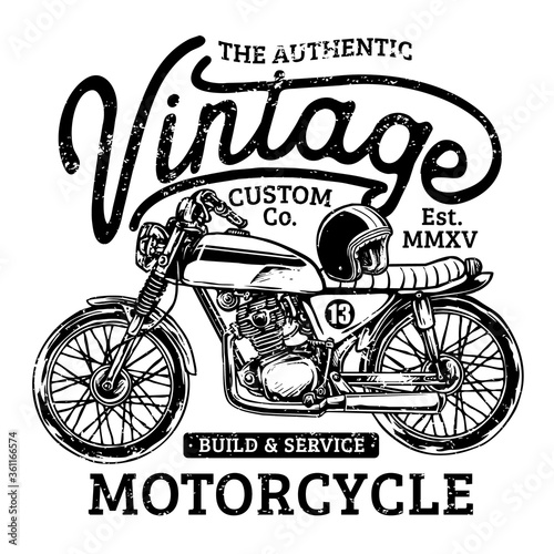 vector of vintage custom motorcycle with classic helmet