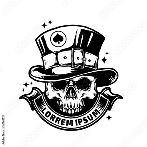skull with magician hat vector illustration