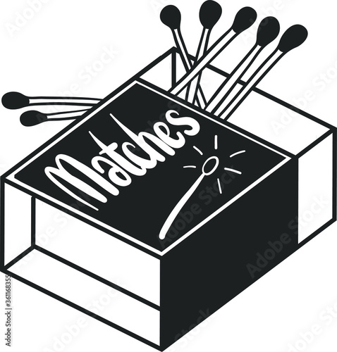 Matchbox vector drawing. Hand drawn matches box illustration. Isolated sketch object. Great for shop label, emblem, sign, packaging