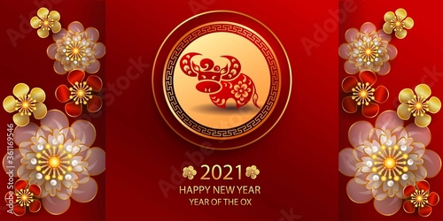Happy new year 2021 / Chinese new year / Year of the ox / Zodiac sign for greetings card, invitation, posters, brochure, calendar, flyers, banners.