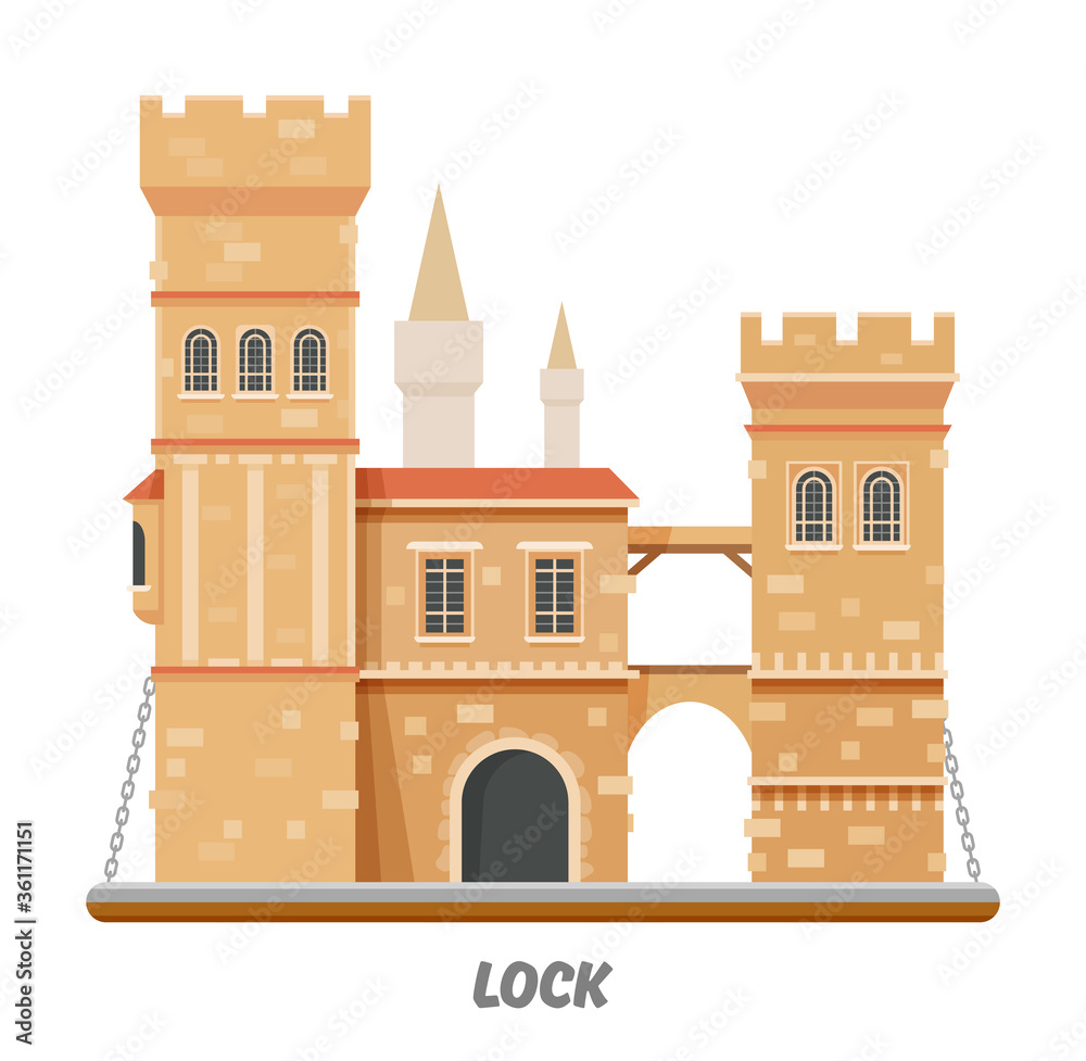 Fortress lock castle fort towers with drawbridge