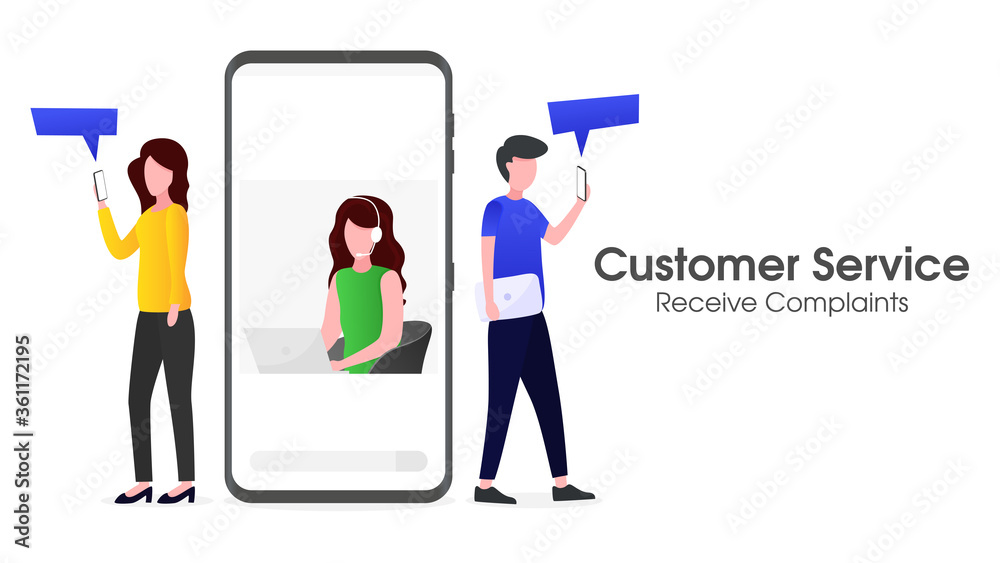 Customer service is receiving customer complaints via smartphone