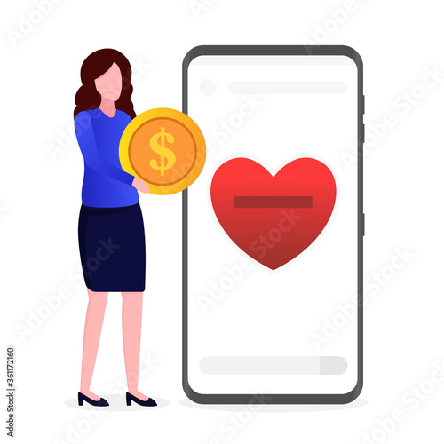 Illustration of charity through a smartphone