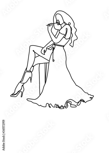 Drawings line, young girl modeling poses