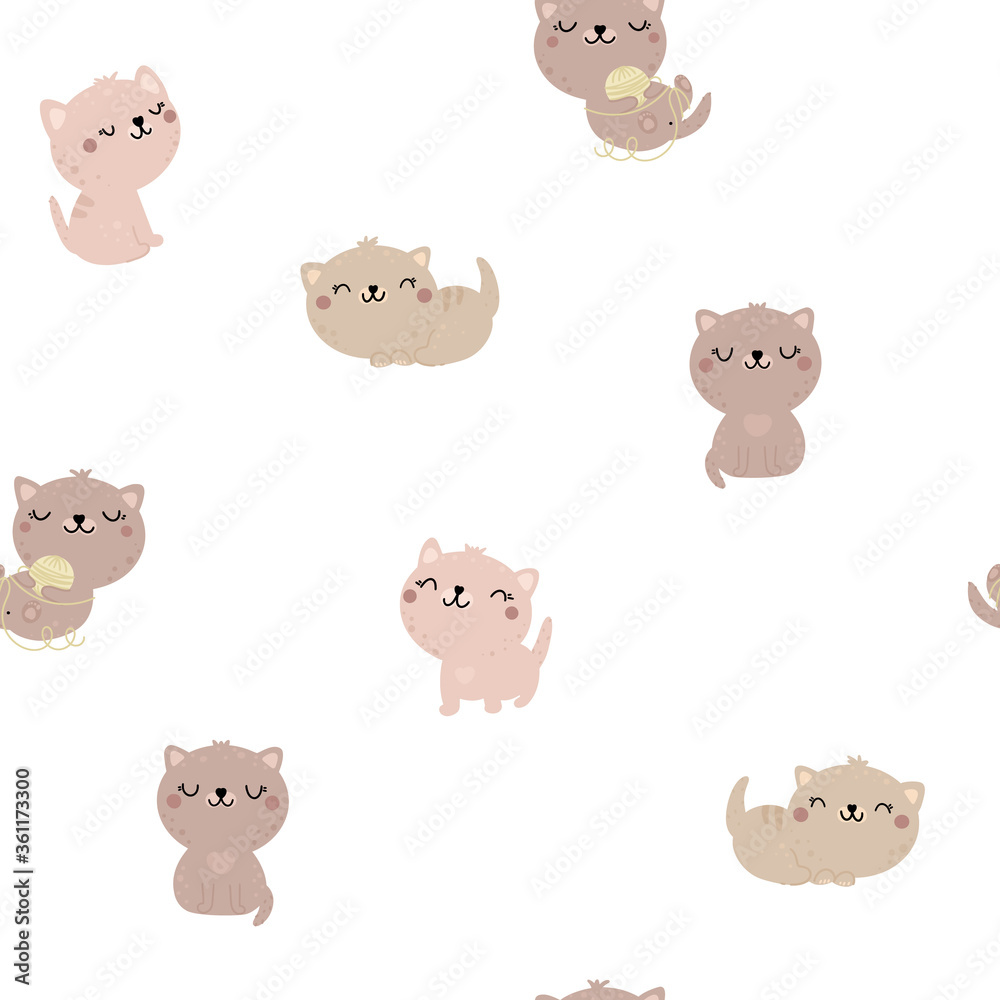 Seamless pattern of cartoon cats