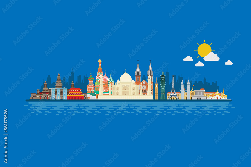 Around the world with famous landmarks design