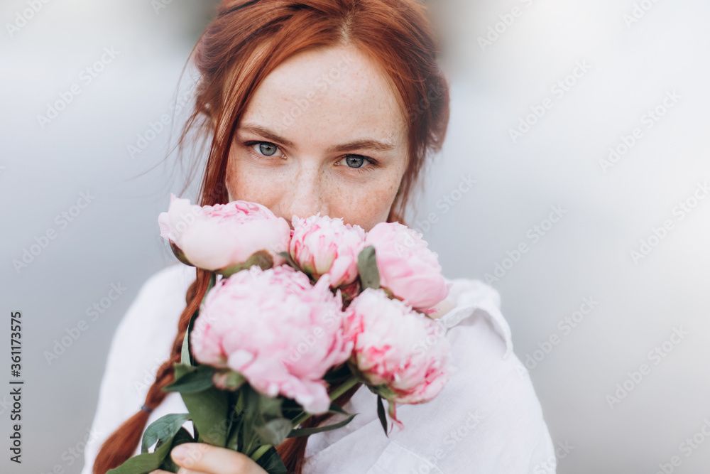 Close up beautiful woman portrait natural face freckles casual female portrait lifestyle beauty girl with pigtails Close up beautiful woman portrait natural face freckles casual female portrait lifestyle beauty girl with pigtails