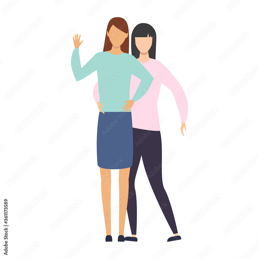 Lesbian LGBT vector illustration. Two young multicultural girls in love. Romantic lesbian relationships. Lesbian LGBT vector illustration. Two young multicultural girls in love. Romantic lesbian relationships.