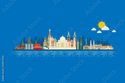 Around the world with famous landmarks design