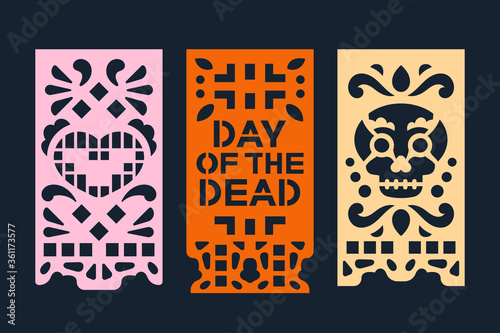 Dia de los muertos mean Day of the Dead celebration. Traditional Mexican paper cutting flags