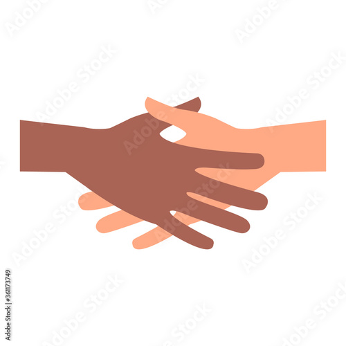 International business people handshake. Black and white human hands together. No to racism conceptual. World partnership relations vector illustration isolated on white.