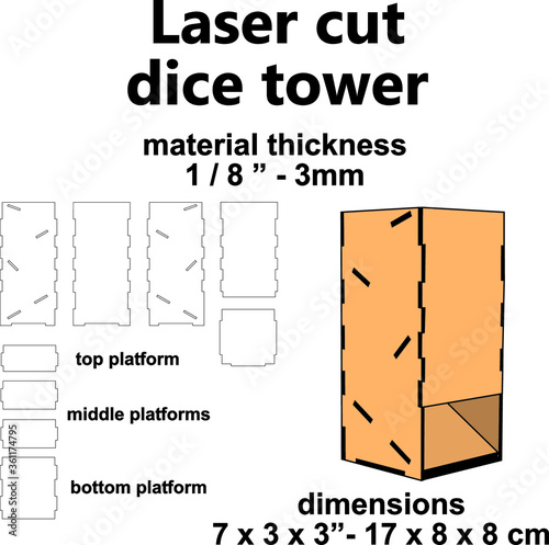 Laser cut vector Dice tower template pattern Laser cutting file wooden mdf wood project Board game Dungeons and Dragons D&D
