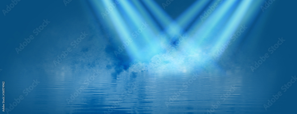 Fototapeta image of cross-rays over water on a blue background