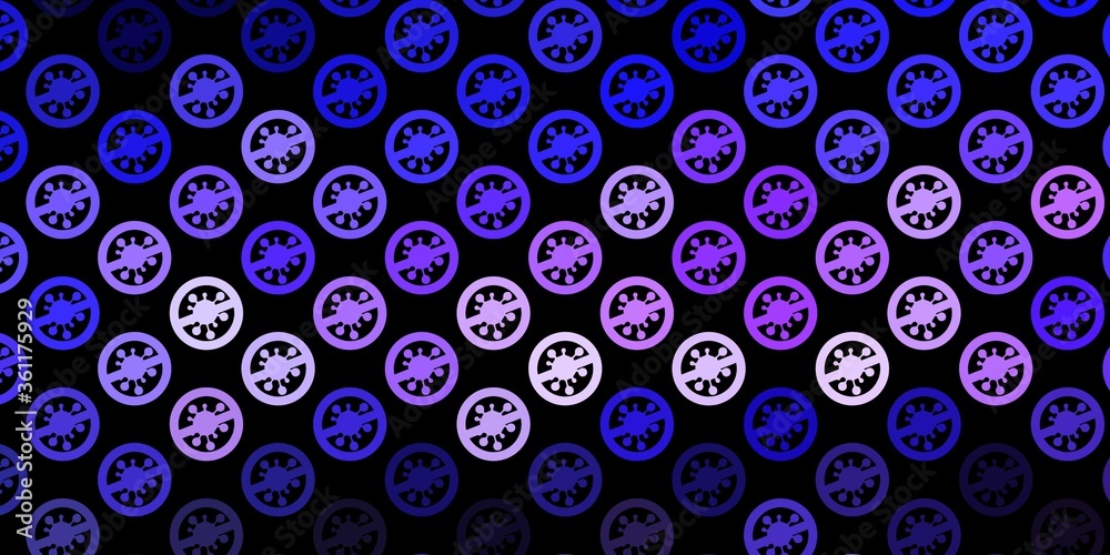 Dark Purple vector background with covid-19 symbols. Dark Purple vector background with covid-19 symbols.