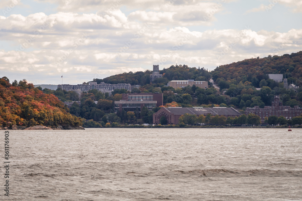 Looking out at Hudson River near West Point NY early fall 