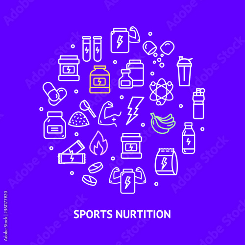 Sport Nutrition Round Design Template Contour Lines Icon Concept. Vector